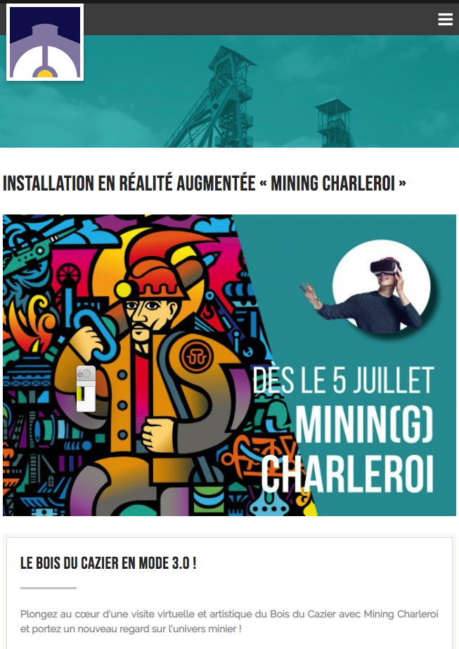 Page Internet. Marcinelle. Minin(g) Charleroi. Installation en réalité augmentée. 2019-07-05